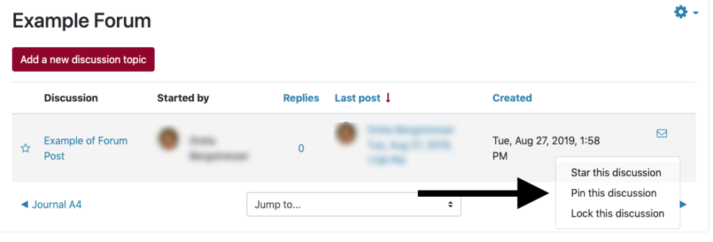 Pin a discussion in a forum with the "..." button