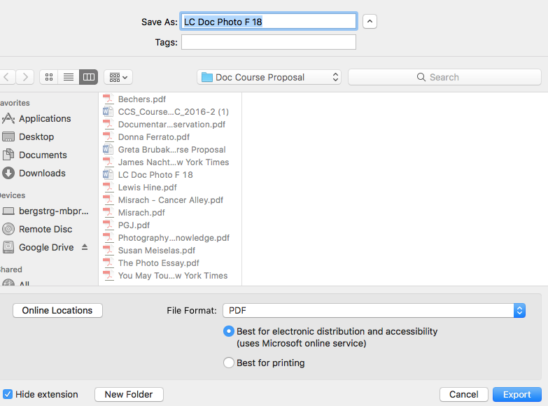 Exporting as a PDF from Microsoft Word