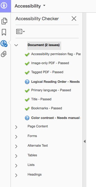 Acrobat Accessibility Checker Panel