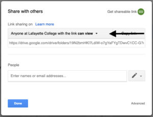 Accessing My Drive link sharing options