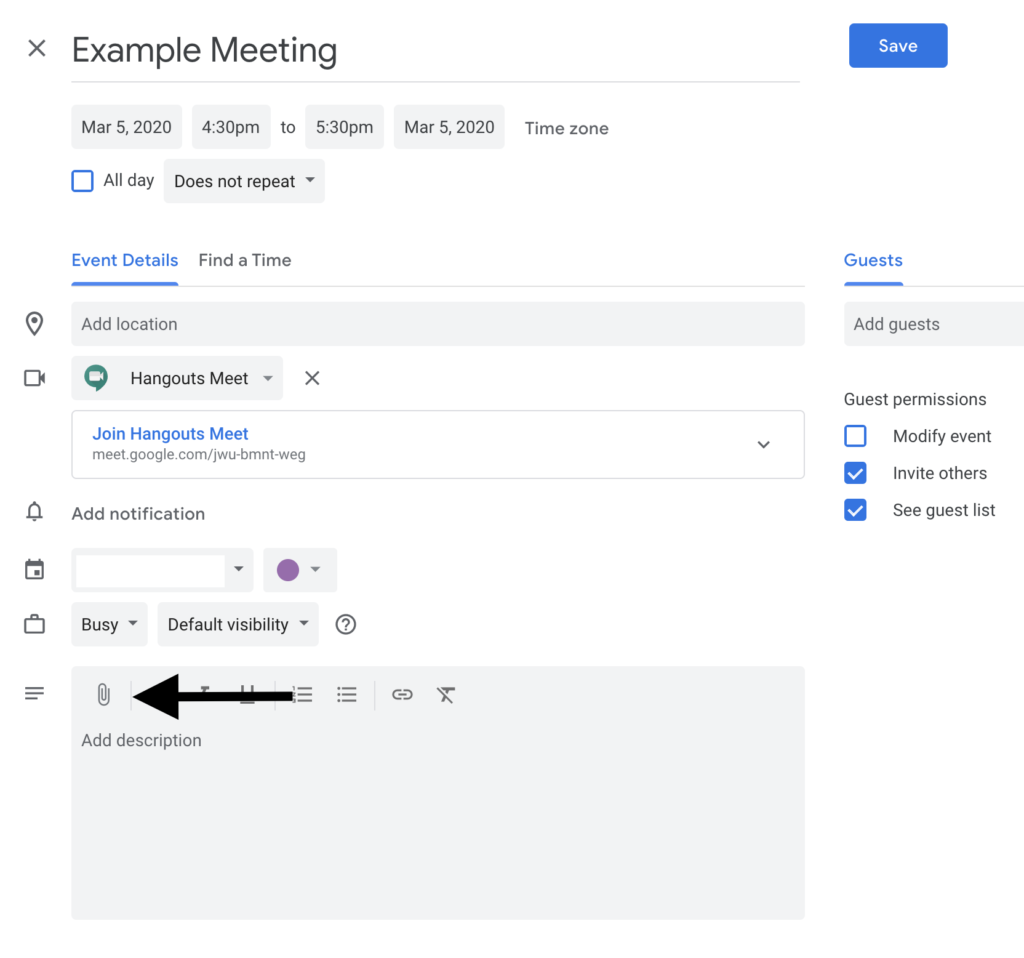Attach files and Google Docs to a calendar event