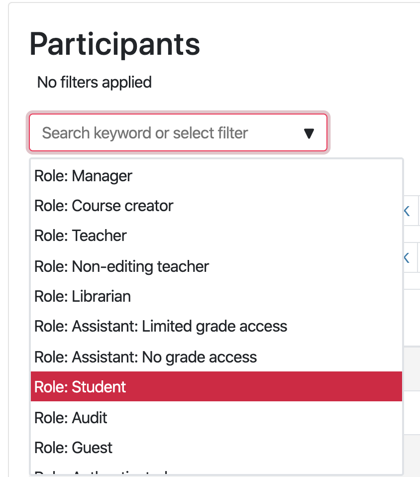 Filter the list of participants in a Moodle course