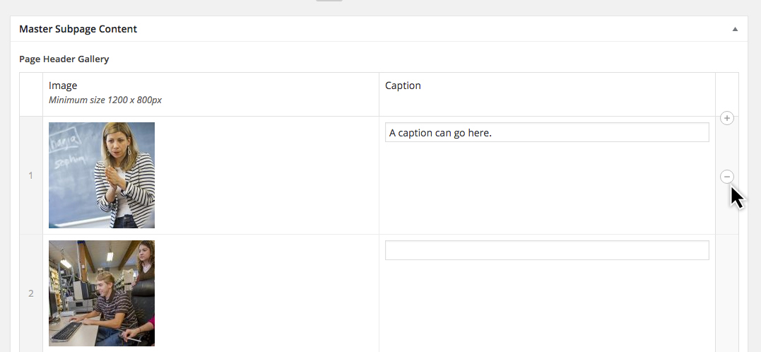 Adding captions to Header Gallery images
