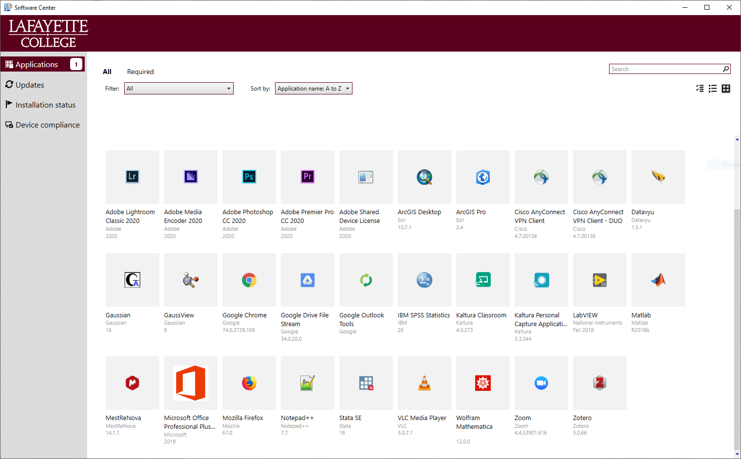 Software Center for Windows machines to provide a list of available college licensed software.